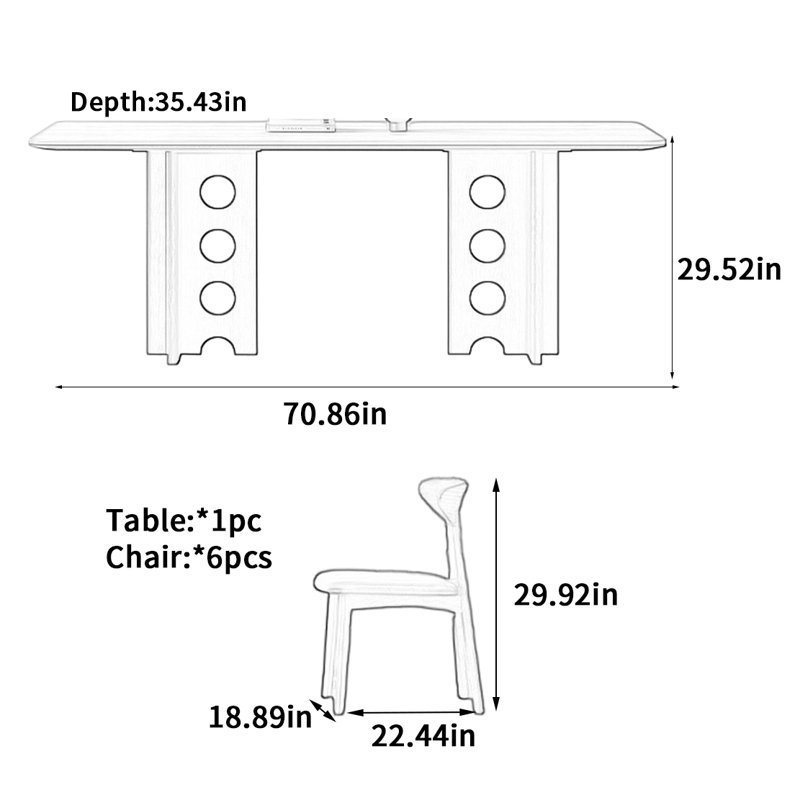 Table de salle à manger Vintage, H 29,52 po x L 70,86 po x l 35,43 po