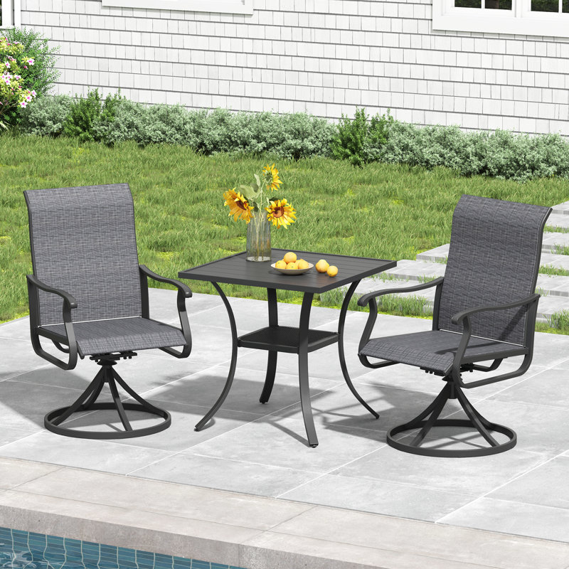 Ensemble de salle à manger de patio 3 pièces avec chaises pivotantes, Gris anthracite