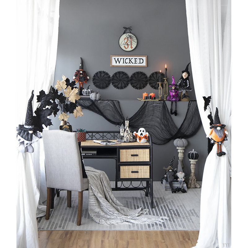 Gnome debout en tissu 8,3 po x 5 po x 24 po avec bannière orange et corps printanier, pour la décoration d'Halloween