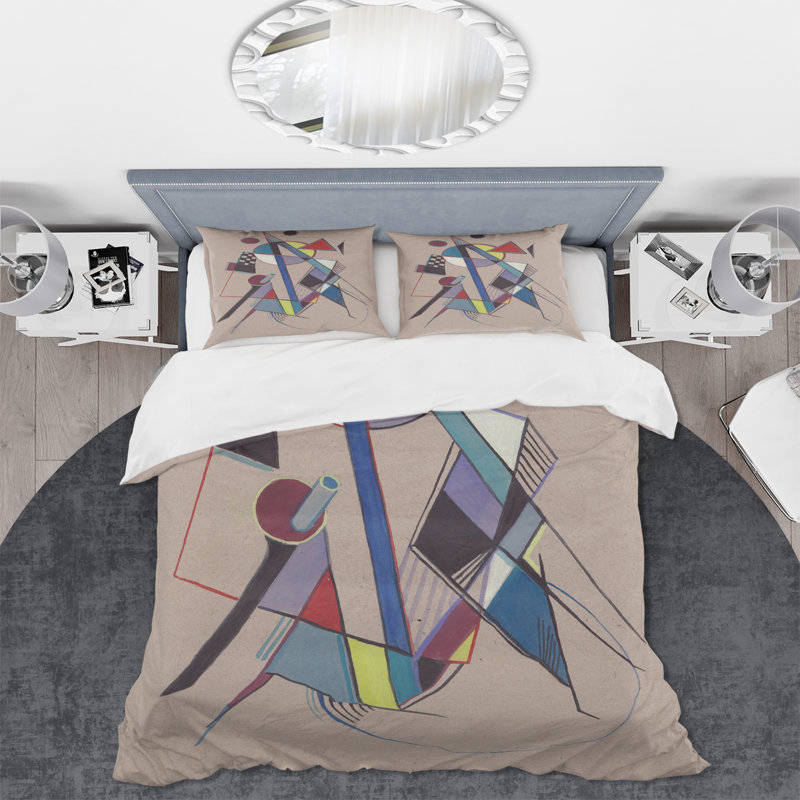 Coloured Geometric Abstract Compositions III - Ensemble de housse de couette moderne - Microfibre de polyester