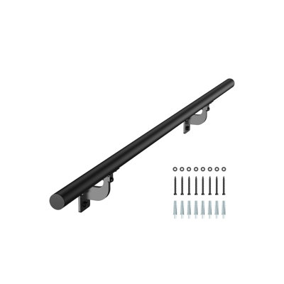 4ft Wall Mounted Stair Handrail - Black Aluminum Indoor Outdoor Railing with 250 lbs Load Capacity