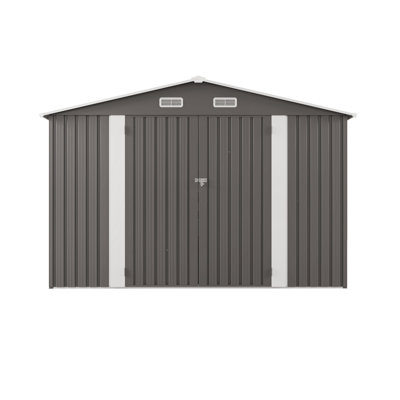 10X12ft Outdoor Storage Shed Large Metal Garden Shed With Double Door And Two Translucent Windows Waterproof Tool Shed For Backyard Patio Lawn Poolside