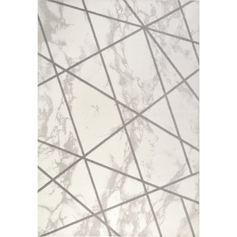 Gray and Ivory Geometric Washable Rectangular Rug