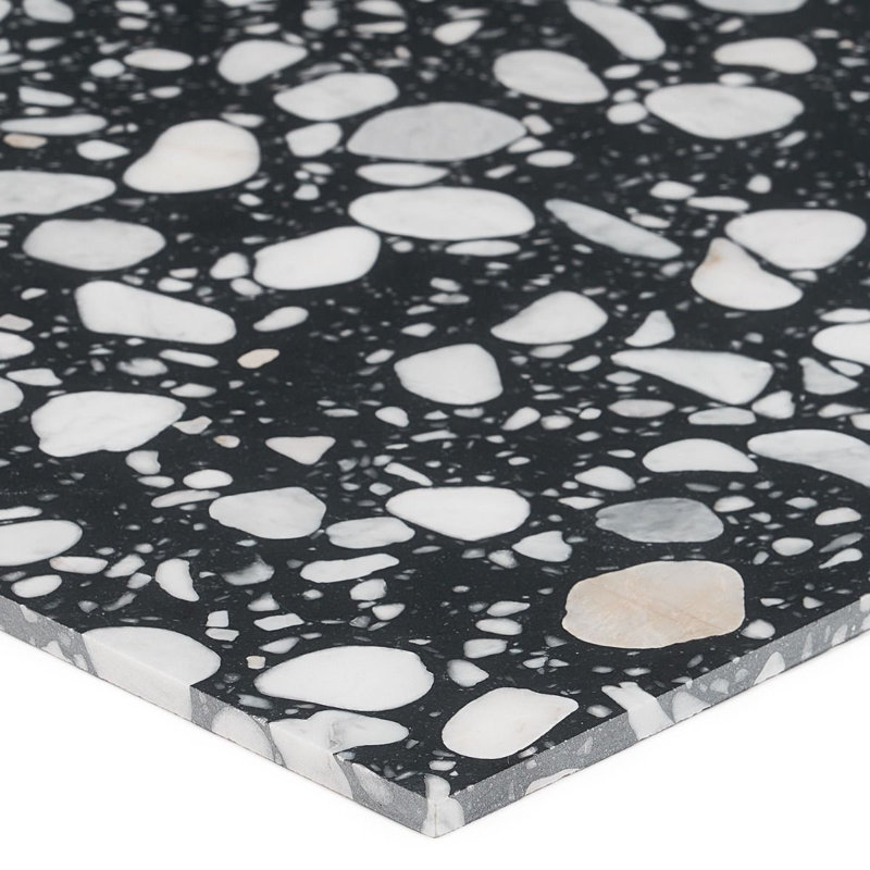 Terrazzo Italy Sacra 24x24 Honed Marble Tile, Sacra Black & White