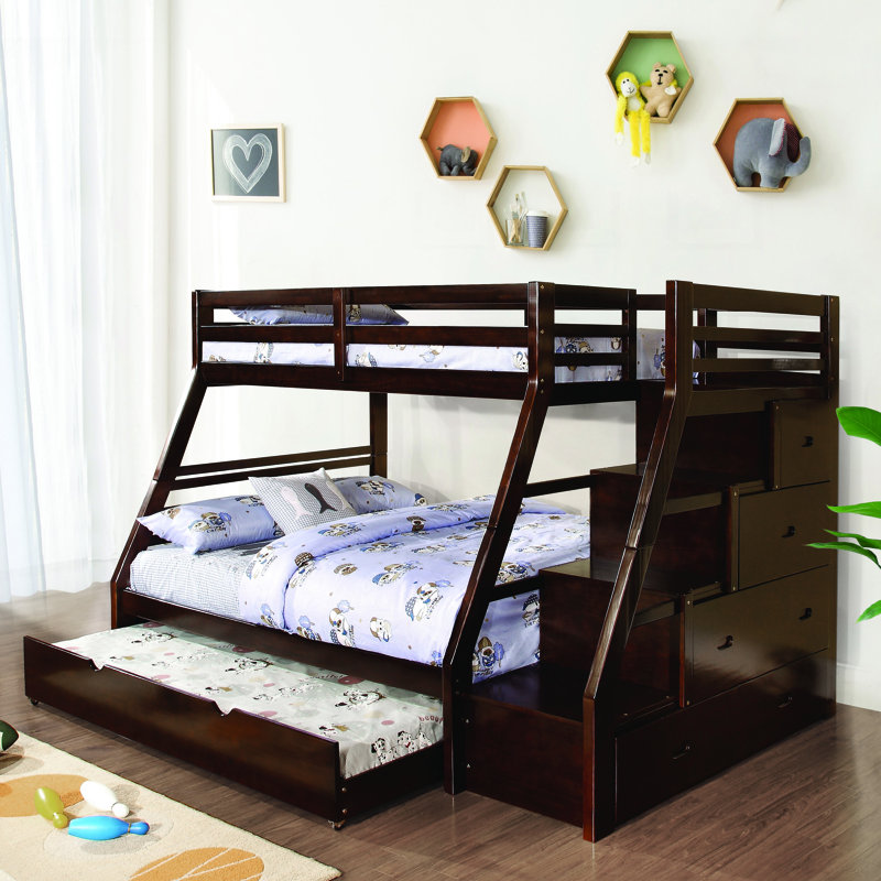 Kaonou Bunk Bed With Trundle, Brown