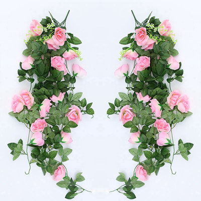 Vigne rose artificielle suspendue - paquet de 2 fleurs artificielles en soie de 3 pi pour arche de mariage, décoration murale maison, bureau - plante suspendue réaliste avec 18 roses