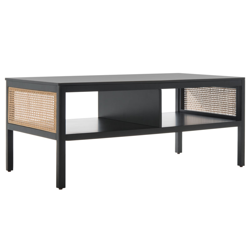 Westberg Solid Wood Coffee Table with Cane Side Panels , Black