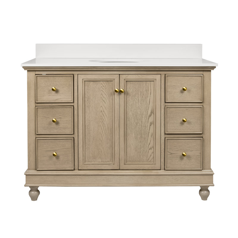 Ensemble de meuble-lavabo simple 48 po Dorismar, Chêne gris-beige, Blanc d'ingénierie