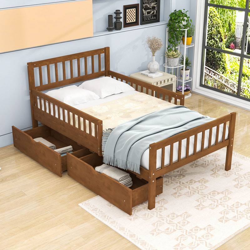 Lit plateforme en bois avec tiroirs de rangement et tête de lit, Simple