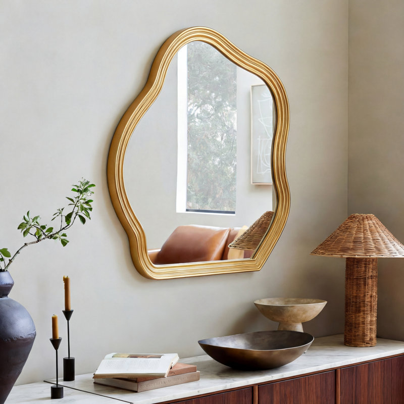 Nikitc 70x80CM Wall Mirror Vintage Gold Accent Mirror