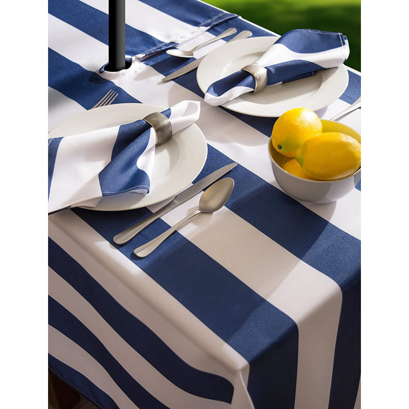 Risa Striped Polyester Round Tablecloth, 52" L x 52" W, Nautical Blue