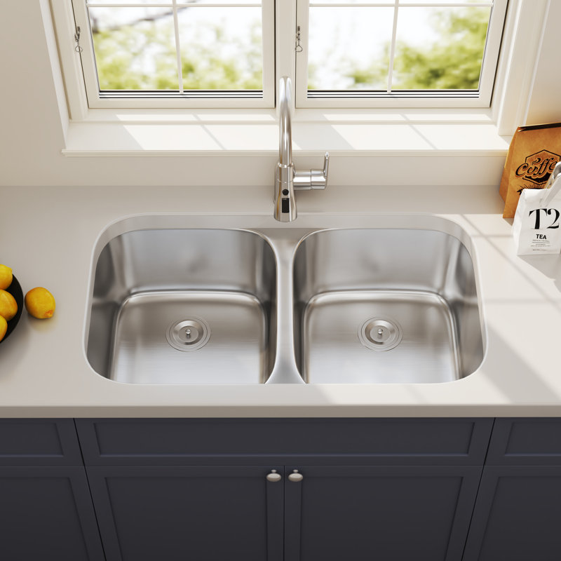 Blenzia 32 Inch Undermount 50/50 Double Bowl 18 Gauge 304 Stainless Steel Kitchen Sink 32" x 18" x 9"