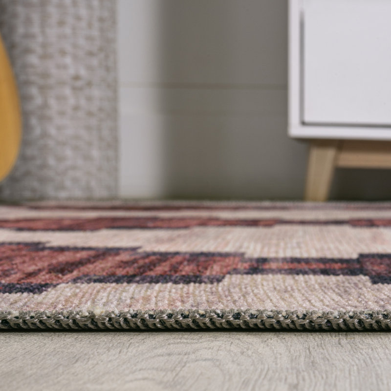 Zed Modern Trellis Kilim Machine-Washable Red/Ivory Rug, Rectangle 3'11" x 6'