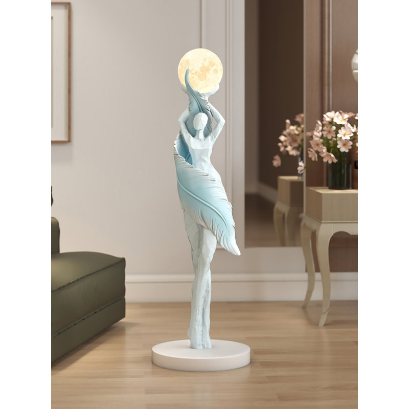 Simple and Modern Resin and Wood Floor Lamp, Blue
