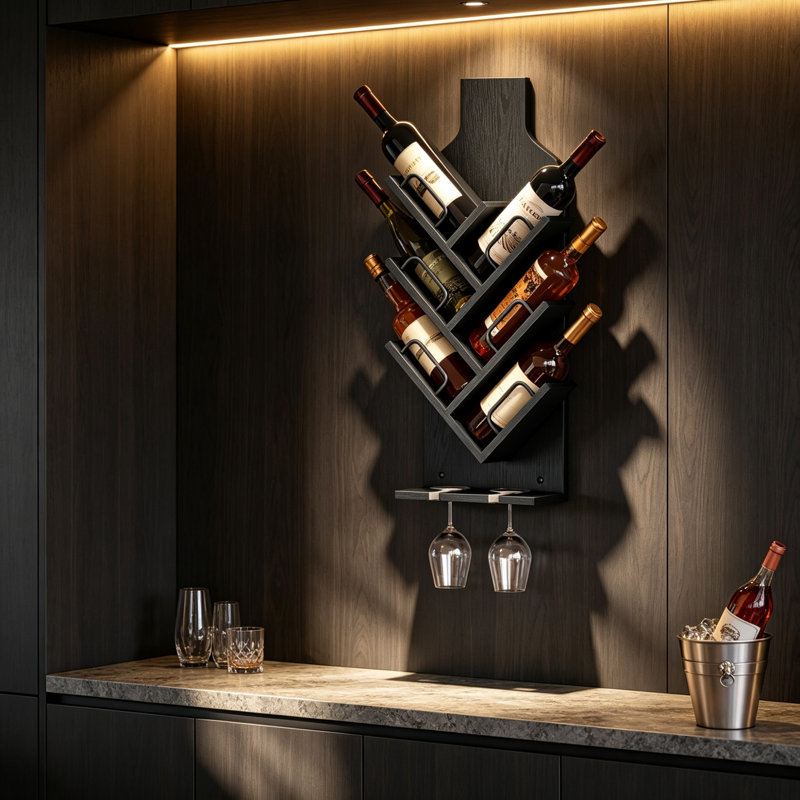 Wine Bottle & Glass Rack Black
