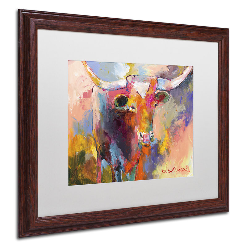 « boeuf », impression sur toile, H 16 po x l 20 po x P 0,5 po, Encadrement grain de bois, Blanc