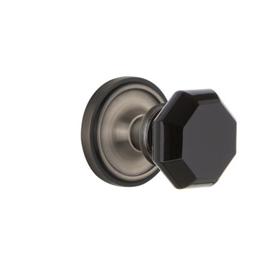 Black Crystal Waldorf Interior Mortise Door Knob with Classic Rosette