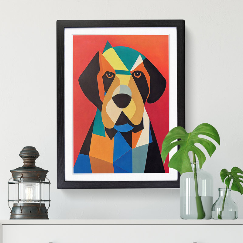 Basset Hound Cubism - Single Picture Frame Print, Black Framed, 64cm H x 46cm W