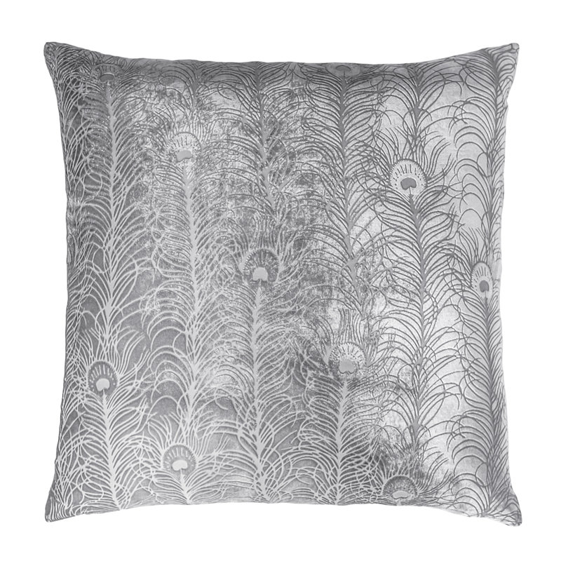 Peacock Feather Square Velvet Pillow Cover & Insert, Square 18", Silver