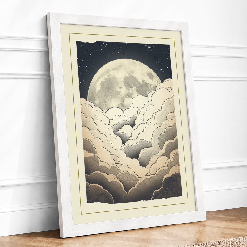 Moon Above Clouds Scandinavian - Print, A2 - 59.4 x 42.0 cm, White