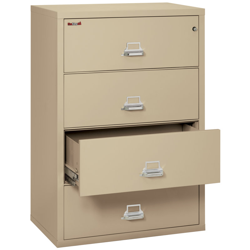 Fireproof 37.5'' Wide 4 -Drawer Steel File Cabinet, Parchment, Key Lock