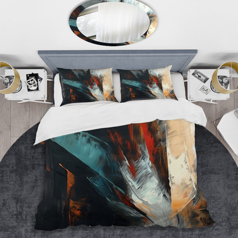 Ensemble de housse de couette orange et bleu en mélange de couleurs II, Housse de couette pour très grand lit et 2 très