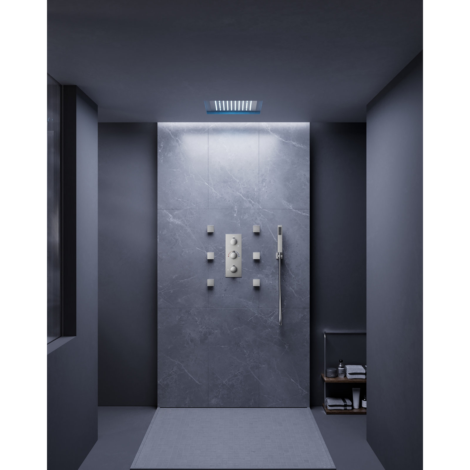 12" Thermostatic LED Rainfall Shower System, Brushed Nickel