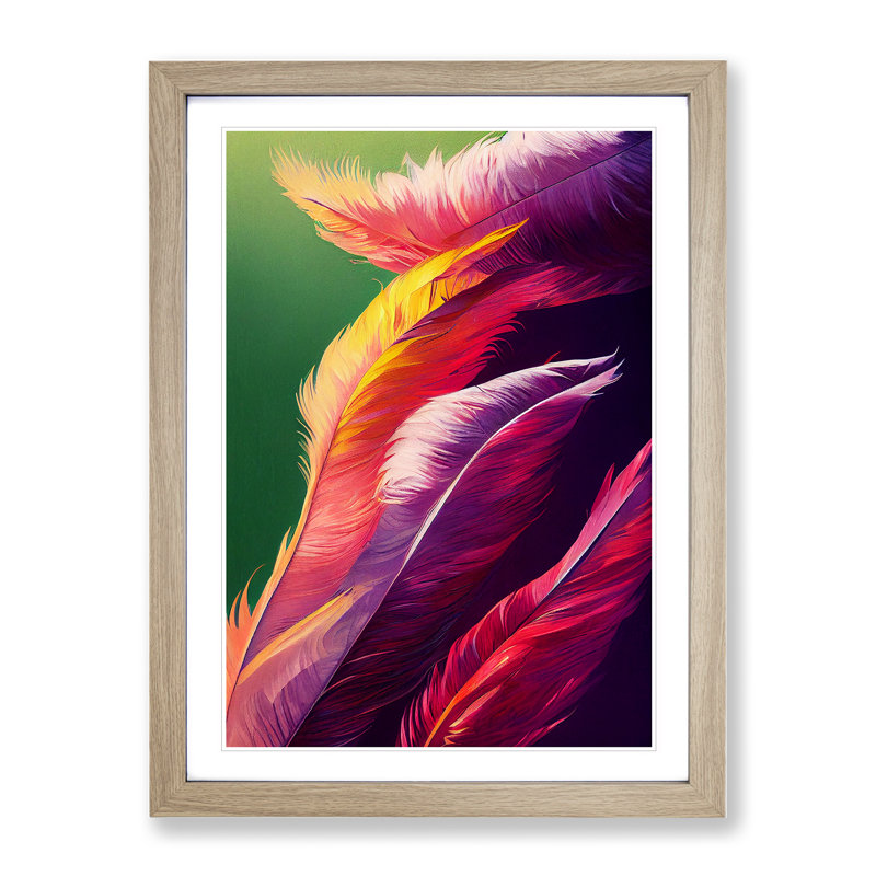 Exotic Feathers - Single Picture Frame Print, 64cm H x 46cm W x 2cm D, Oak