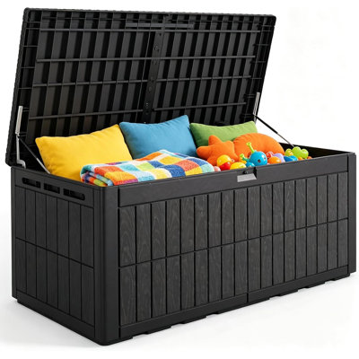 220 Gallon Deck Box, Waterproof Resin Outdoor Storage Box, Durable Patio Storage Container for Cushions, Garden Tools, Pool Supplies & Seasonal Items