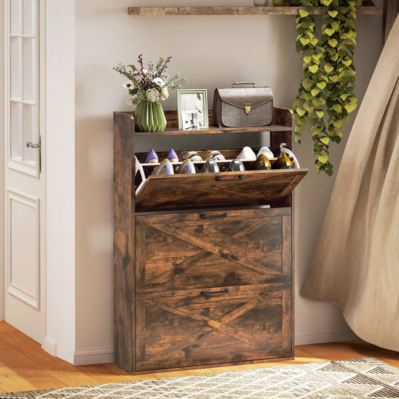 Armoire à chaussures étroite Grain de bois, Brun