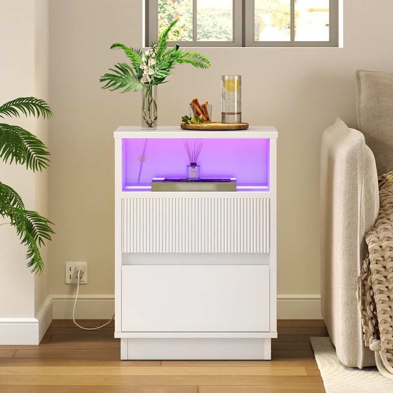 Morice 23.6'' Nightstand with Drawers and LED Lights, White