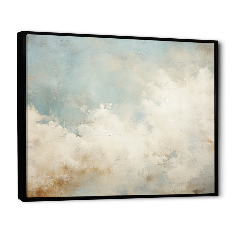 Nuage de minimalisme beige sur toile, 30" H x 40" W x 1.5" D, Cadre flottant noir
