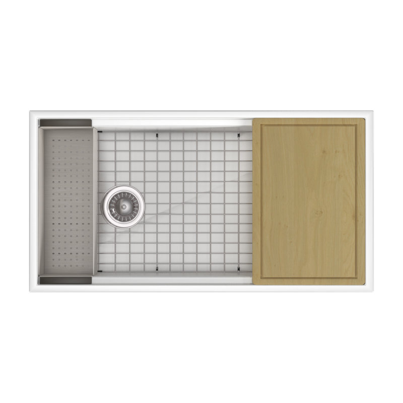DUCASSE FIRECLAY KITCHEN WORKSTATION, 36",, Polished White