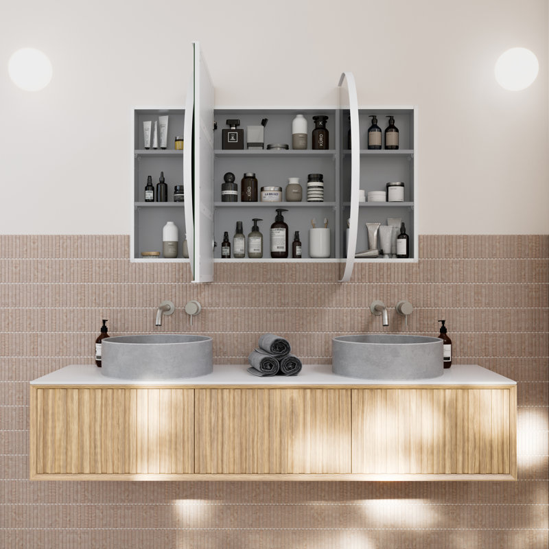Recessed Framed 2 of Doors Medicine Cabinet with Adjustable Shelves, White