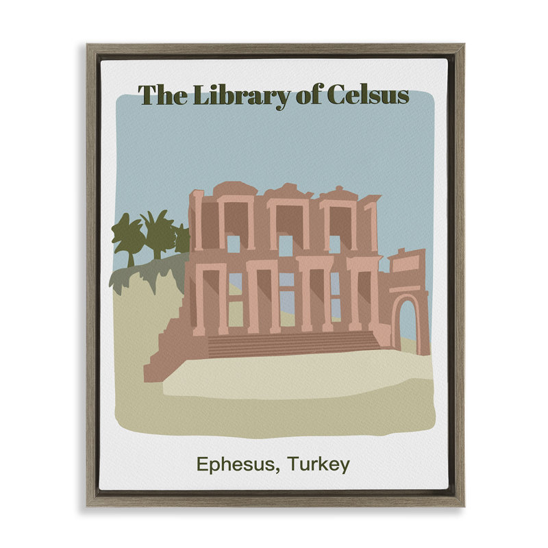 Bibliothèque de Celcus, art mural encadré flottant par Regina Moore, Cadre flottant orme Montalcino, H 21 po x l 17 po