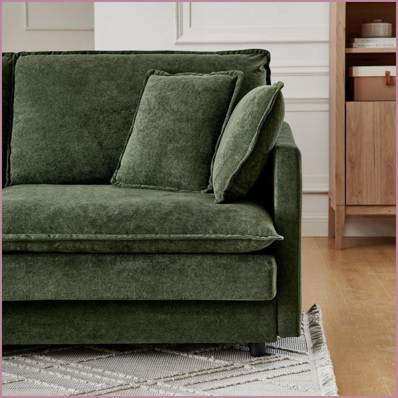 Canapé modulaire convertible en L avec repose-pieds 4 places Modern Vert | Structure en bois | Coussins en mousse, Vert