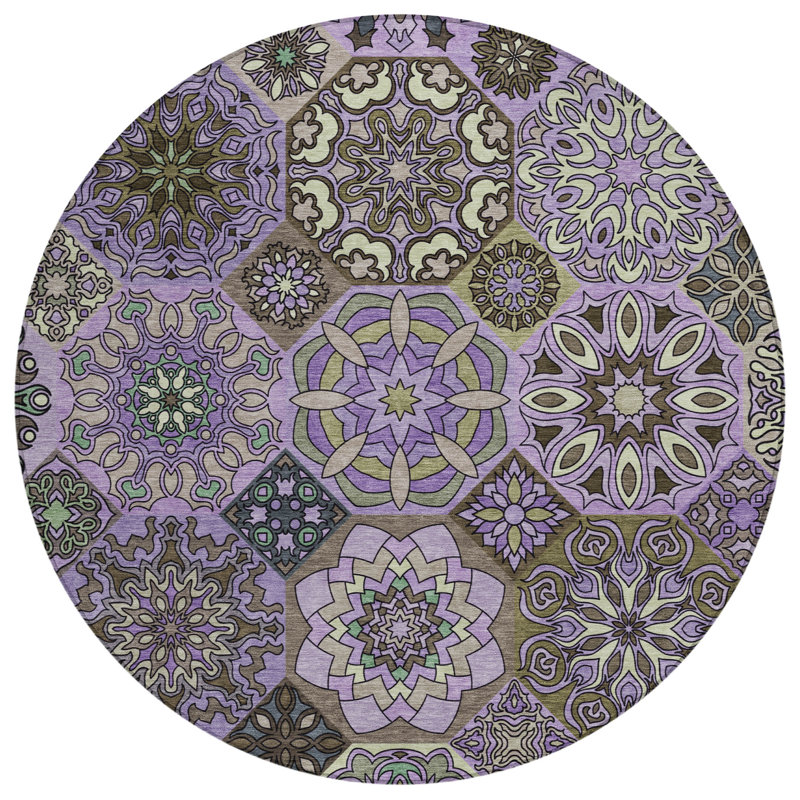 Machine Washable Indoor/Outdoor Chantille ACN2729 Americana Rug, 8' Round, Purple