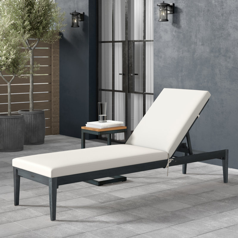 Outdoor Acacia Solid Wood Single chaise with Cushions, Beige