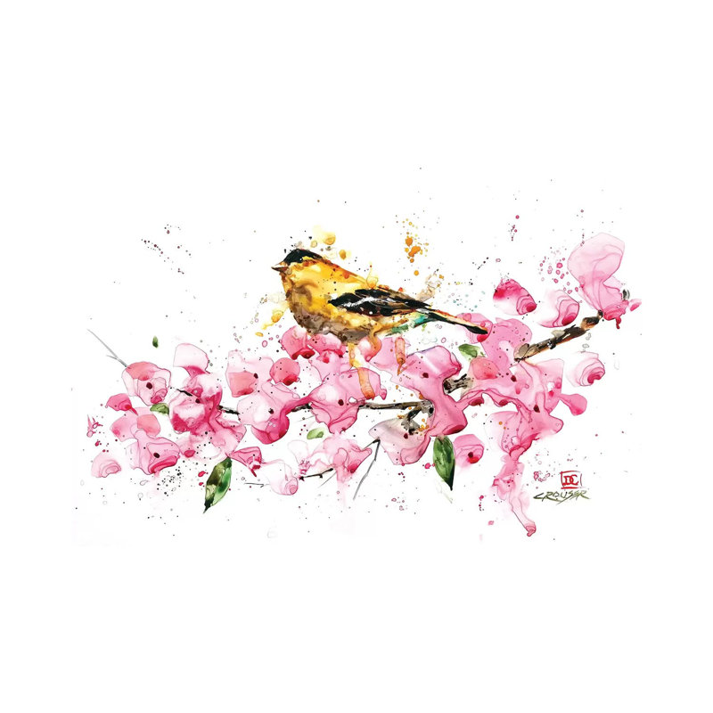 Bird and Cherry Blossoms 1 Piece Painting on Canvas, 66.04 cm H x 45.72 cm W x 1.91 cm D, Wrapped Canvas