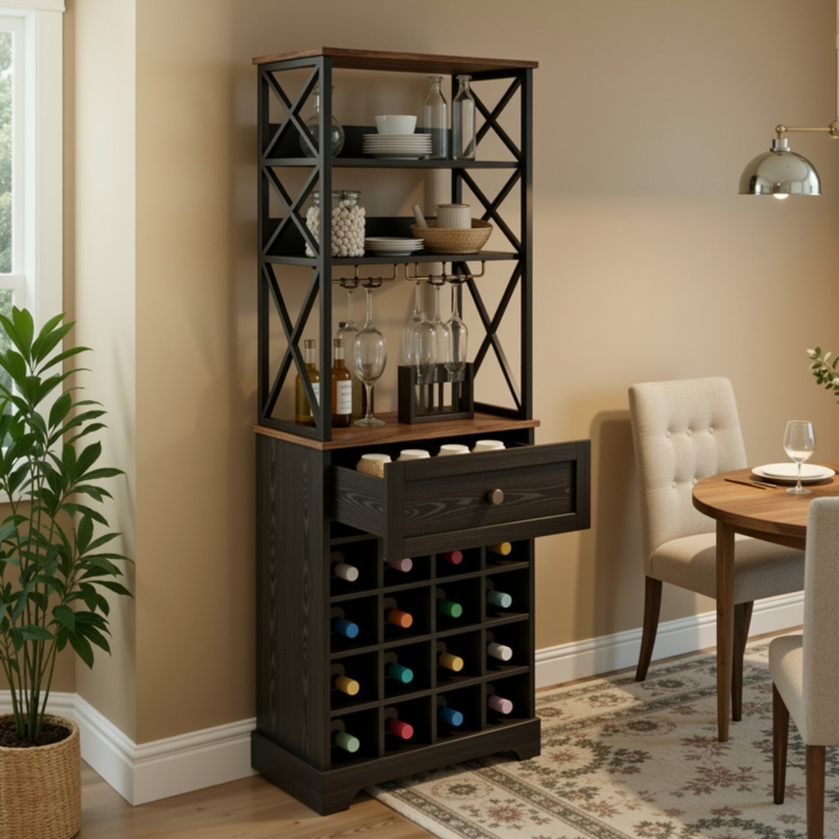 Breakwater Bay Industrial Coffee Bar Cabinet with Wine Racks and ...