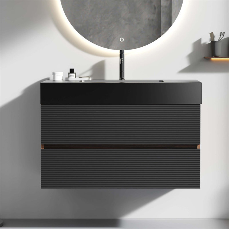 Wall Mounted Floating Bathroom Vanity with Silent Soft - Closing Drawers, One - Piece Basin, Ideal for Modern Bathroom Storage and Style