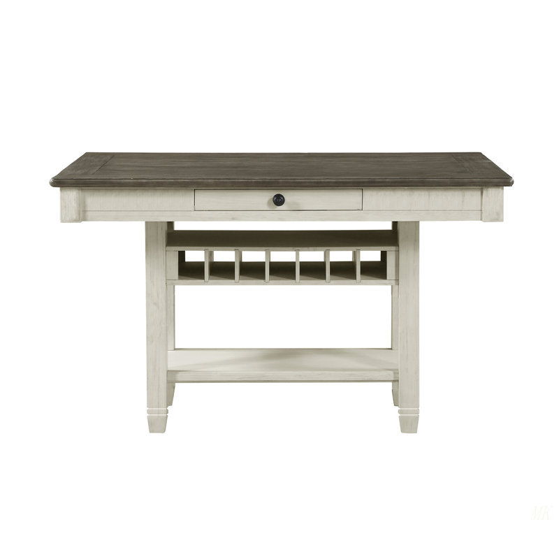 Table à hauteur de comptoir blanche antique et brun antique avec tiroirs de rangement