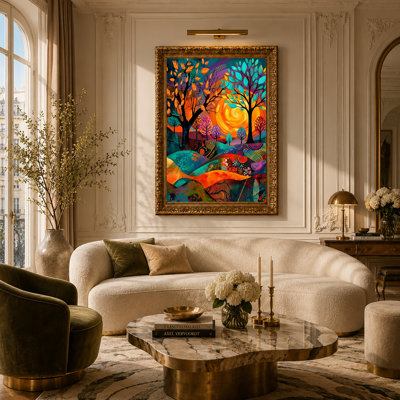 Art abstrait sur toile, paysage abstrait avec arbres colorés et Rolling Hills