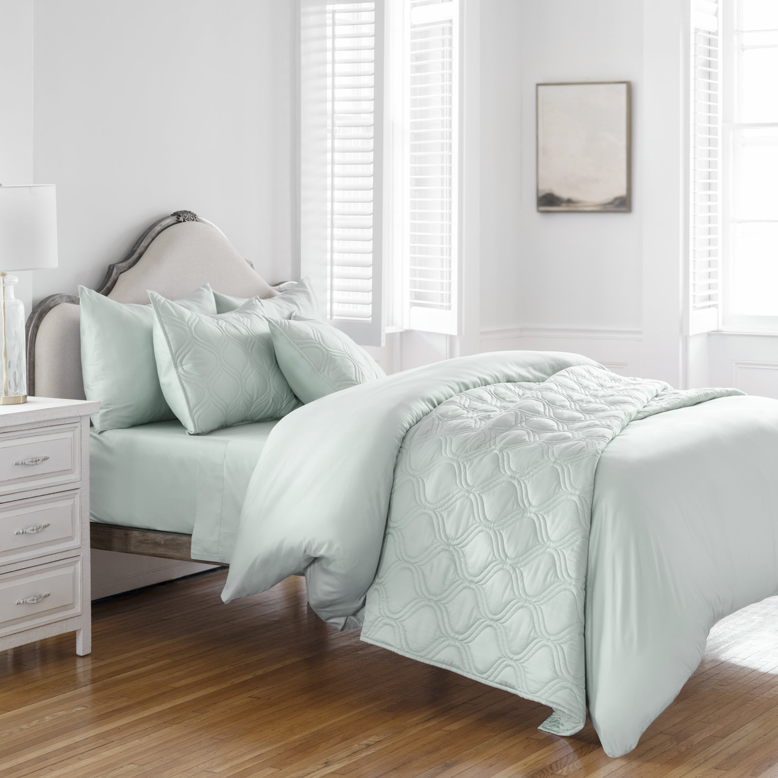 Portia Cotton Sheet Set, Queen Sheet Set + Fitted Sheet + 2 Pillowcases, Seafoam
