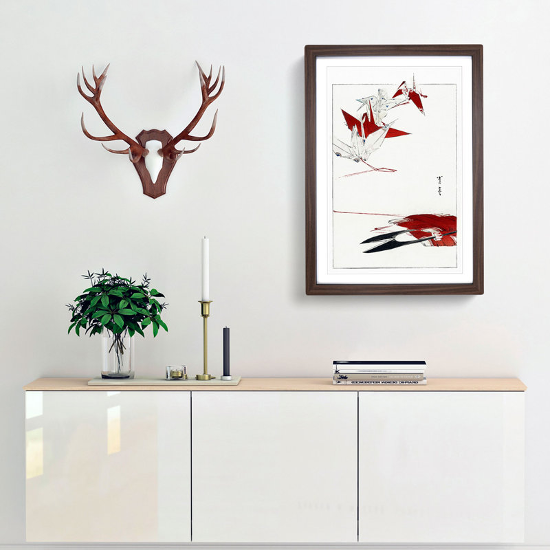 Bird Origami by Watanabe Seitei - Picture Frame Painting Print, 65cm H x 48cm W x 2cm D, Walnut Framed