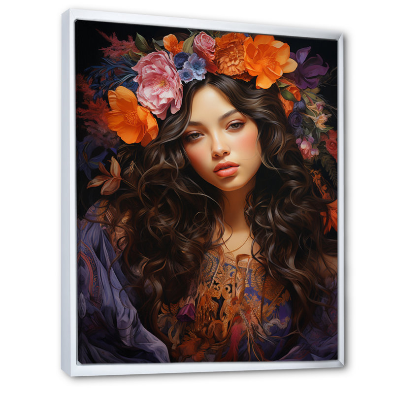Boho Latina, enchantement floral sur toile, H 20 po x l 12 po x P 1 po, Cadre flottant blanc