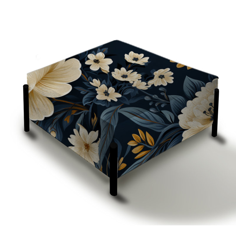 Motif floral bleu foncé et blanc Allure - Grand repose-pieds carré floral