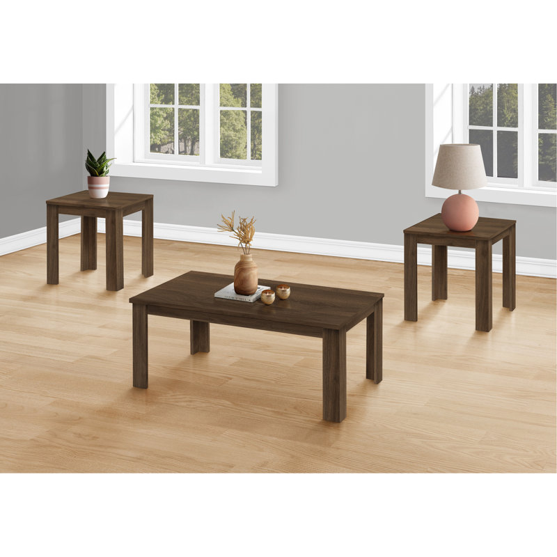 Ensemble de table, ensemble 3 pièces, café, bout, côté, décor, salon, stratifié, transitionnel, Noyer