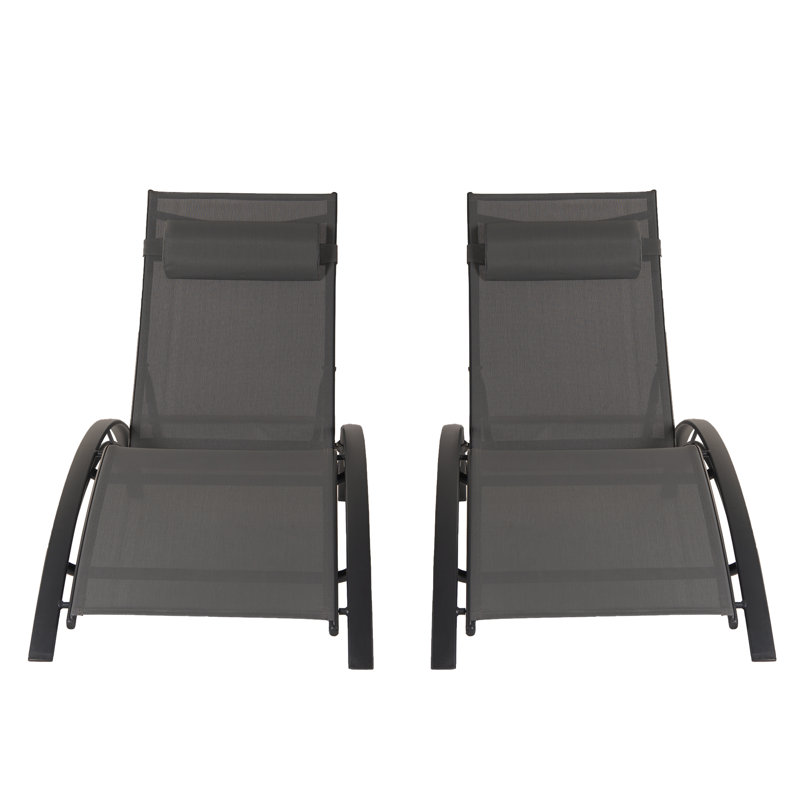 2-Piece Foldable "S"-Shaped Reclining Chaise Lounge Set With Table (Set of 2), 36.31" H x 27.95" W x 71.46" D, Gray