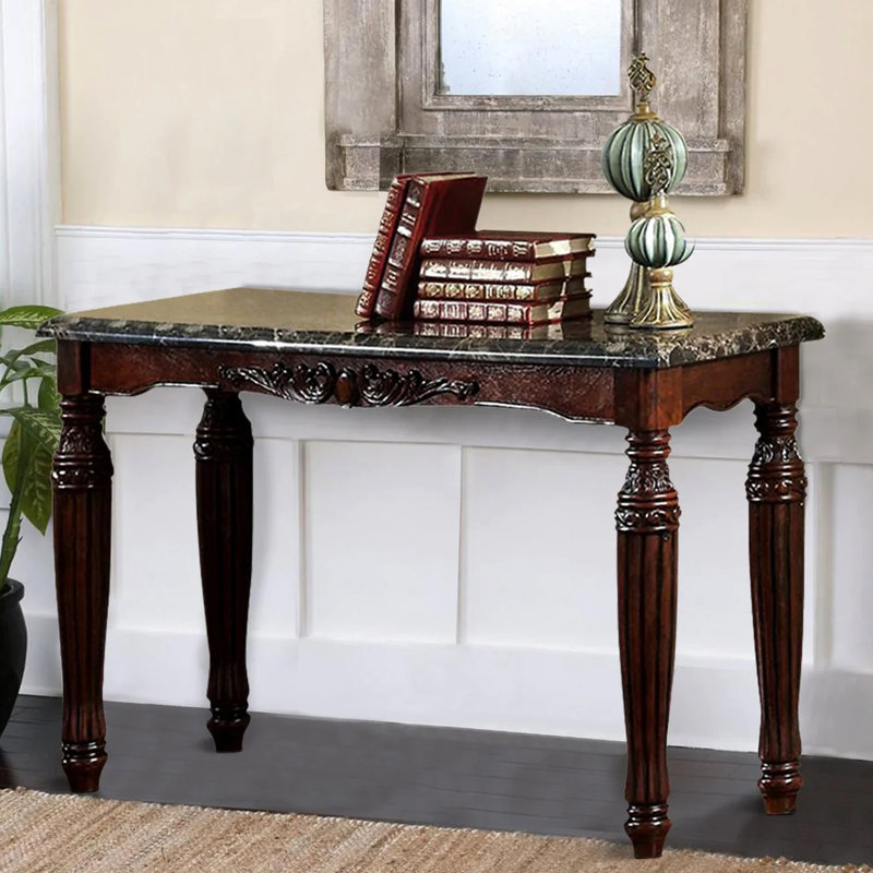 Table rectangulaire Arncliffe avec revêtement en faux marbre et base en bois massif pour le salon